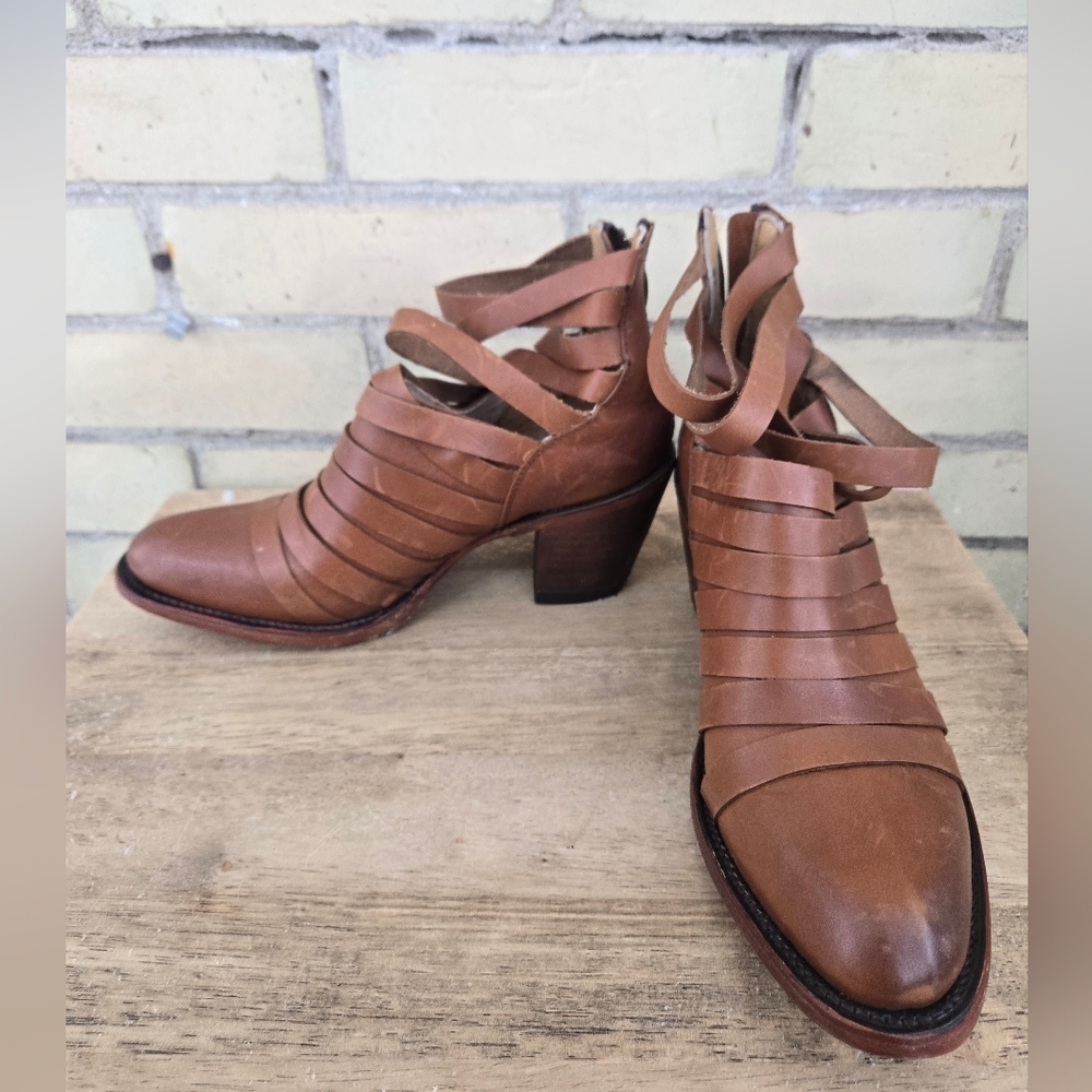 Strappy Leather Ankle Boots - Picture 9 of 10